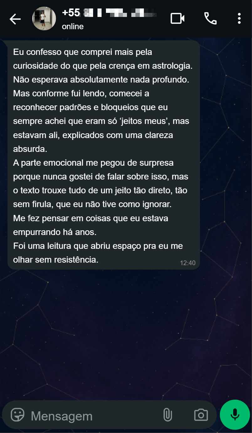 Depoimento de cliente sobre a Leitura Astral