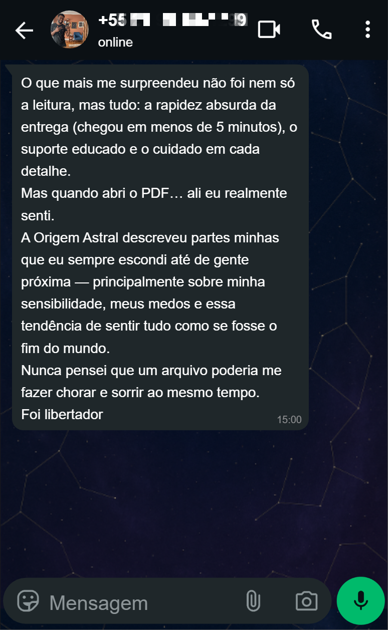 Depoimento de cliente sobre a Leitura Astral