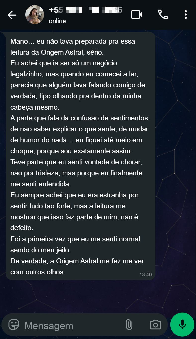 Depoimento de cliente sobre a Leitura Astral